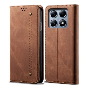 Чехол-книжка с джинсовой тканью casual на Xiaomi 14T Pro - коричневый