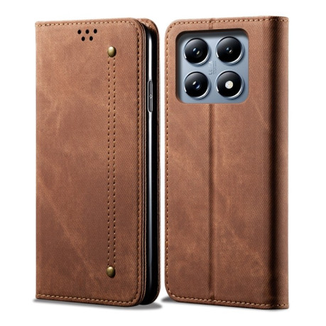 Чехол книжка Denim Texture Casual Style на Xiaomi 14T Pro - коричневый