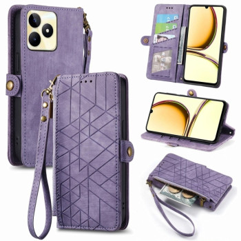 Чехол-книжка Geometric Embossed для Realme C53/C51 5G - фиолетовый
