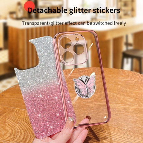 Противоударный чехол Plated Gradient Glitter Butterfly Holder для Infinix Smart 8 - фиолетовый