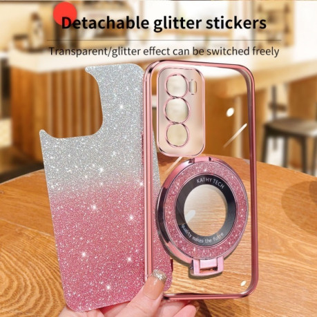 Противоударный чехол Plated Gradient Glitter Round Holder для OPPO Reno12 Global - черный