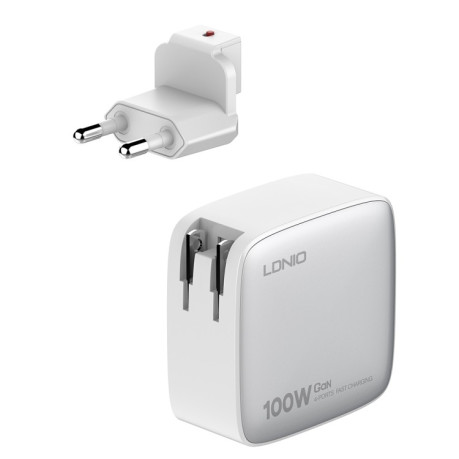 Скоросное зарядное устройство LDNIO Q408 100W GaN USB+3 USB-C / Type-C USB-C / Type-C to USB-C / Type-C  - белое