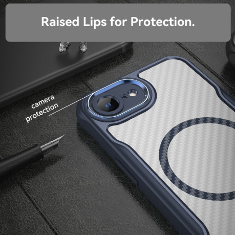 Ударозахисний чохол Carbon Fiber Texture MagSafe Translucent на iPhone 16e - синій