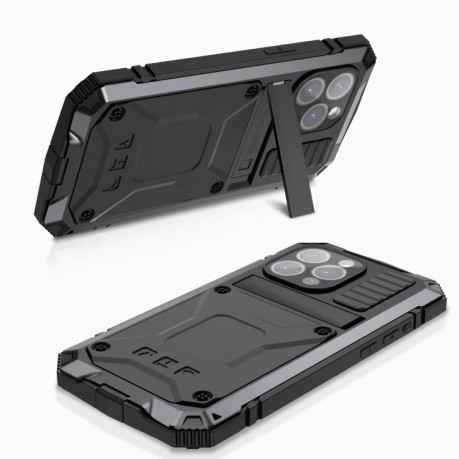Противоударный металлический чехол R-JUST Dustproof на iPhone 15 Pro - черный