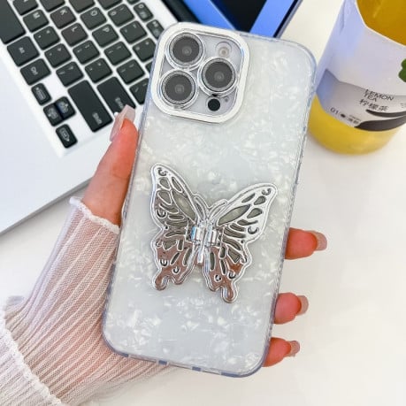 Протиударний чохол Plating Glitter Texture Butterfly для iPhone 16 Pro - White Shell Grain