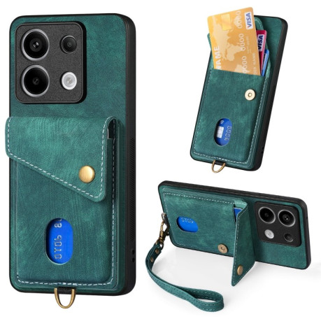 Противоударный чехол Retro Card Wallet Fold Leather для Xiaomi Redmi Note 13 Pro 5G/Poco X6 5G - зеленый