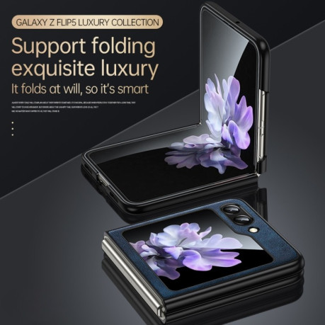 Чохол SULADA Shockproof TPU + Handmade Leather для Samsung Galaxy Flip 6 - синій