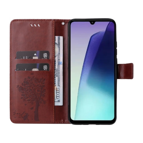 Чехол-книжка Happy Cat Pattern для Xiaomi Redmi 14C 4G/Poco C75/Redmi A4 5G - кофейный