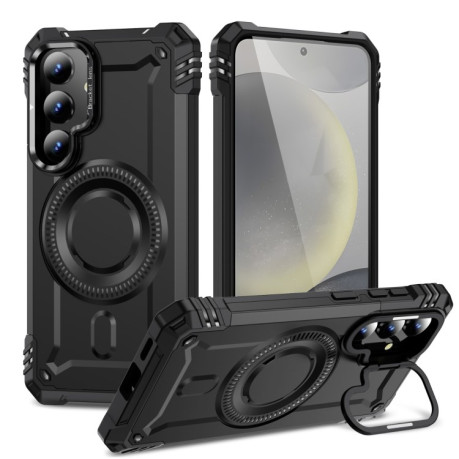 Противоударный чехол MagSafe Lens Holder PC Hybrid TPU для Samsung Galaxy S25+ 5G - черный