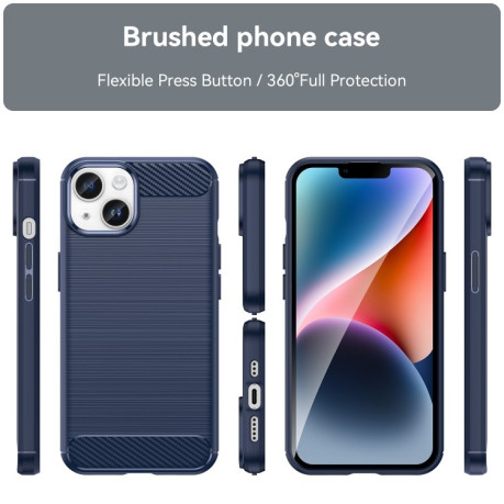 Чохол протиударний Brushed Texture Carbon Fiber на iPhone 15 - синій