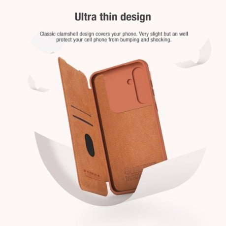 Шкіряний чохол-книжка Nillkin Qin Series для Samsung Galaxy A55 - коричневий