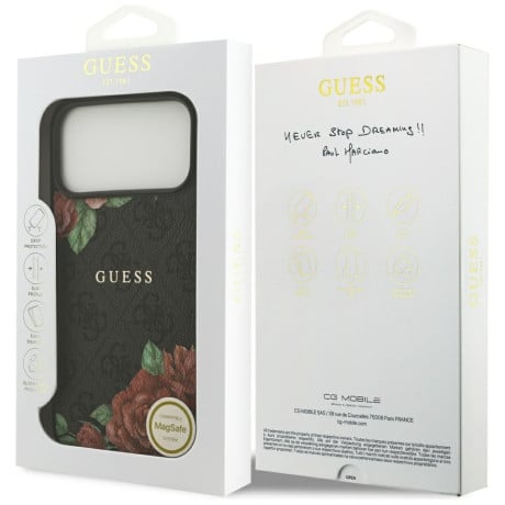 Оригинальный чехол Guess 4G Flowers Print с MagSafe на iPhone 17 Pro - black