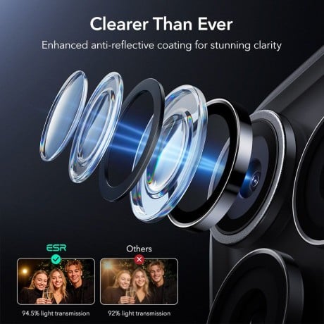 Защитное стекло на камеру ESR Armorite Camera на iPhone 14 Pro / Pro Max / 15 Pro / Pro Max / 16 Pro / Pro Max / 17 Pro / Pro Max - Black