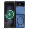 Противоударный чехол Carbon Fiber Texture MagSafe для Samsung Galaxy Flip4 - синий