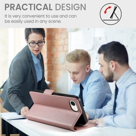 Чехол-книжка Side Buckle Magnetic Frosted Leather для iPhone 16e - розовое золото