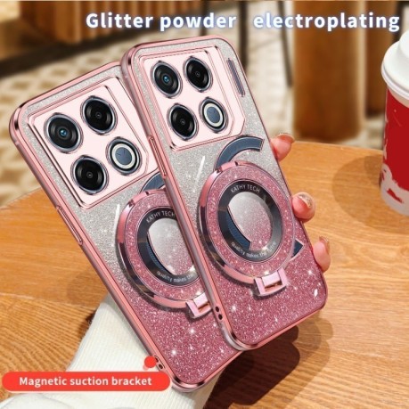Противоударный чехол Plated Gradient Glitter Round Holder для Infinix GT 20 Pro - фиолетовый