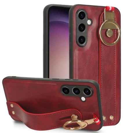Противоударный чехол Wristband Leather Back для Samsung Galaxy S23 FE 5G - красный