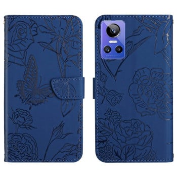 Чехол-книжка Butterfly Peony Embossed для Realme GT Neo 3 - синий