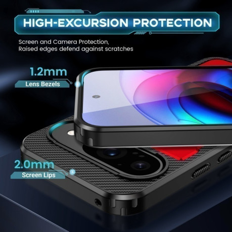 Противоударный чехол Ring Holder Carbon Fiber PC Hybrid TPU для Google Pixel 9 / 9 Pro - красный