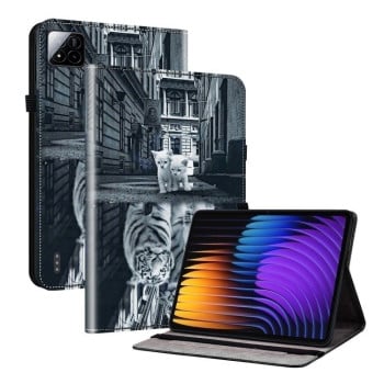 Чехол-книжка Crystal Texture Painted Leather для Xiaomi Pad 7 / Pad 7 Pro - Cat Reflection Tiger