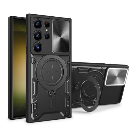 Протиударний чохол CD Texture Sliding Camshield для Samsung Galaxy S23 Ultra 5G - чорний
