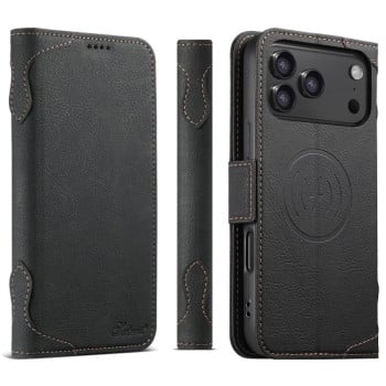 Чохол-книжка SUTENI J07 Multifunctional з Magsafe та магнітним хлястиком на iPhone 17 Pro Max - чорний