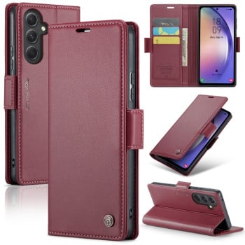 Чехол-книжка CaseMe 023 Butterfly Buckle Litchi Texture RFID Anti-theft Leather для Samsung Galaxy A54 5G - винно-красный