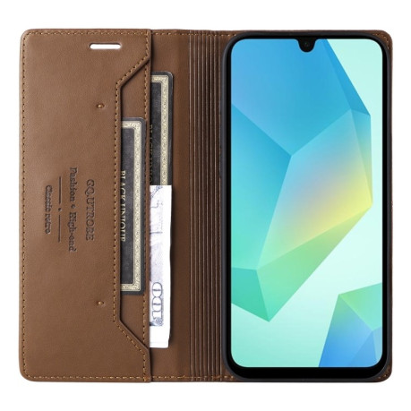 Чехол-книжка GQUTROBE G01 RFID Anti-theft Leather для Samsung Galaxy A16 - коричневый
