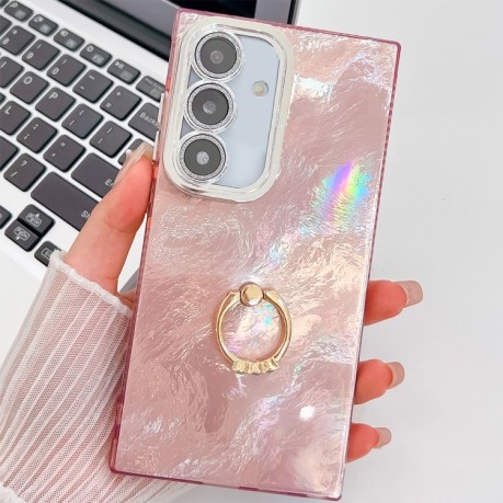 Противоударный чехол Plating Glitter Texture Ring Holder для Samsung Galaxy A36 5G - Pink Tinfoil Texture