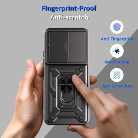 Чехол со шторкой на камеры Sliding Camshield и кармашком для карт на Xiaomi Redmi 15C 4G / 5G 173.1mm - черный