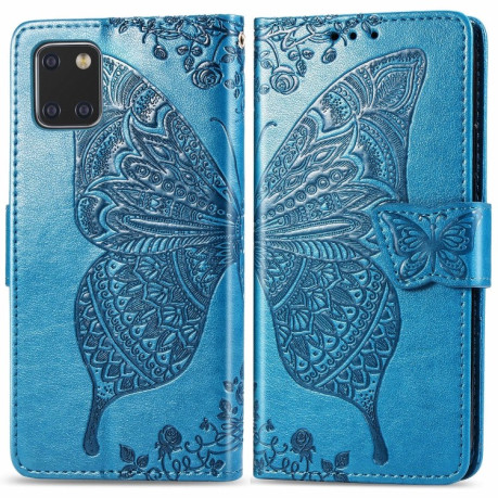 Чехол-книжка Butterfly Love Flowers Embossing на Samsung Galaxy Note10 Lite / A81 / M60s -синий