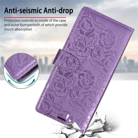 Чехол-книжка Peony Flowers Imprint Leather на Samsung Galaxy A36 - фиолетовый