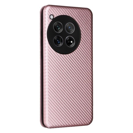 Чехол-книжка Carbon Fiber Texture на OnePlus 12 - розовый