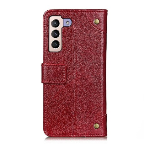 Чехол-книжка Copper Buckle Nappa Texture на Samsung Galaxy S22 Plus 5G - винно-красный