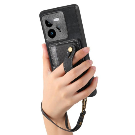 Противоударный чехол Retro Cross Wristband Wallet Leather для Realme GT 7 Pro - черный