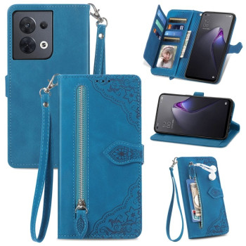 Чехол-книжка Embossed Flower для OPPO Reno 8 - синий