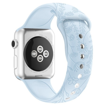Ремешок Butterflies Love Flower Embossing для Apple Watch 10 42mm/Series 8/7 41mm / 40mm / 38mm - голубой