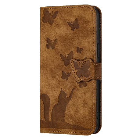 Чехол-книжка Cat Embossing Pattern на Xiaomi Redmi A4 5G - коричневый