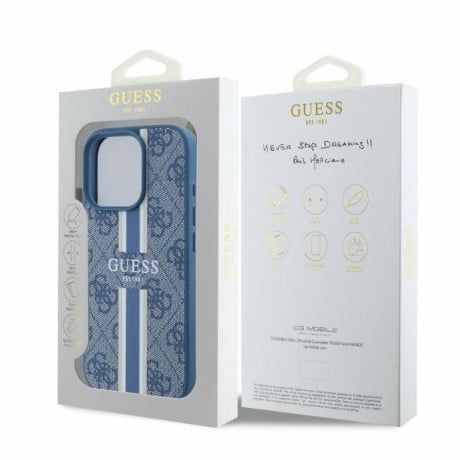 Оригінальний чохол Guess 4G Printed Stripes MagSafe для iPhone 16 Pro Max - blue