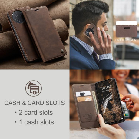 Чохол-книжка CaseMe-013 Multifunctional на Xiaomi Poco F7 Pro / F7 Ultra - кавовий