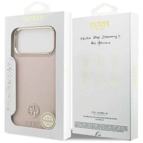 Оригинальный чехол Guess Grained Strass Logo с MagSafe на iPhone 17 Pro Max - pink