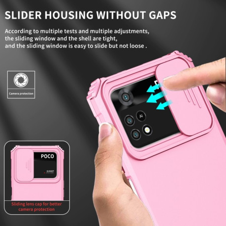 Противоударный чехол Stereoscopic Holder Sliding для Xiaomi Poco M4 Pro 4G - розовый