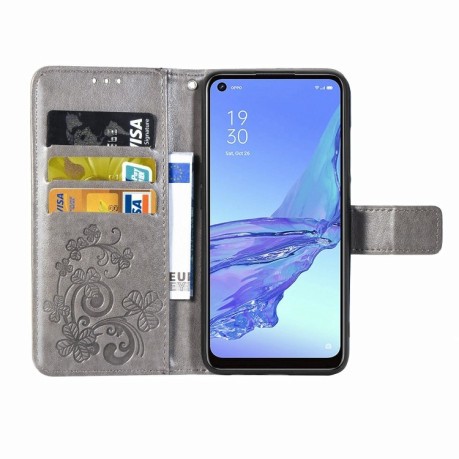 Чохол-книжка Four-leaf Clasp Embossed на Oppo A53 2020 /A53S - сірий