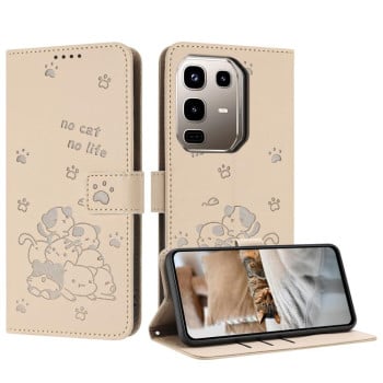 Чехол-книжка Embossed Kitten Phone Leather для Infinix Note 50 4G / 50 Pro 4G - бежевый