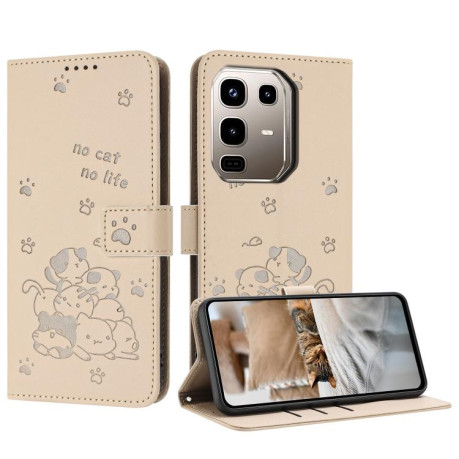 Чохол-книжка Embossed Kitten Phone Leather для Infinix Note 50 4G / 50 Pro 4G - бежевий