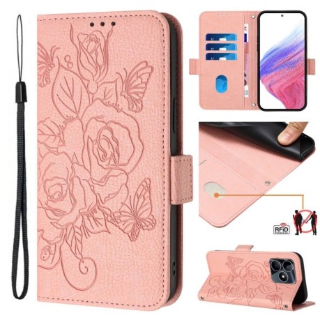 Чохол-книжка Embossed Rose RFID Anti-theft Leather для Realme Note 50 4G / C51 4G / C53 4G - рожевий