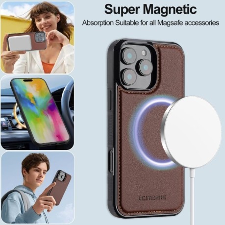 Чехол-книжка LCIMEEKE L2 Series Detachable Magsafe для iPhone 16 Pro - коричневый