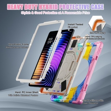 Чехол Rotatable Holder Silicone Hybrid PC для Xiaomi Pad 7 / 7 Pro - Pink