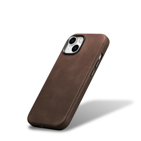 Кожаный чехол iCarer Leather Oil Wax (MagSafe) для iPhone 15 Plus - темно-коричневый