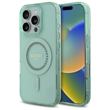 Оригінальний чохол Guess IML Rhinestones MagSafe для iPhone 16 Pro Max - Green